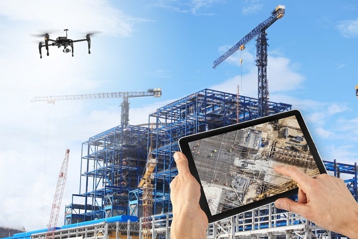Construction monitoring with drone and tablet